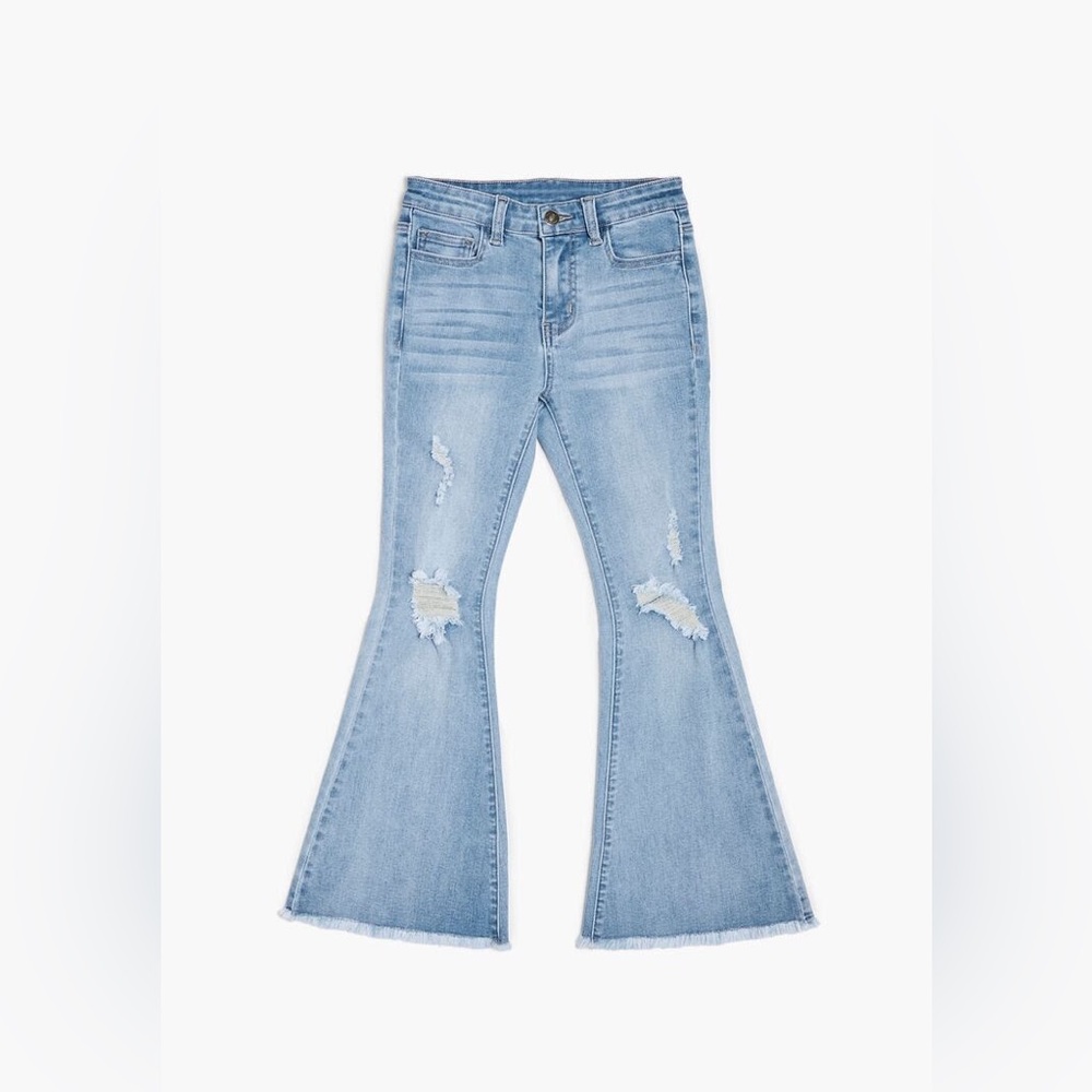 Girls Distressed Flare Jeans (Kids)
Color: LIGHT DENIM 
Size: 13/14